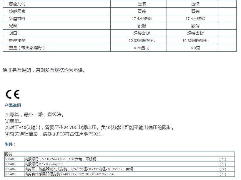 美***PCB高頻ICP?壓力傳感器113B26參數