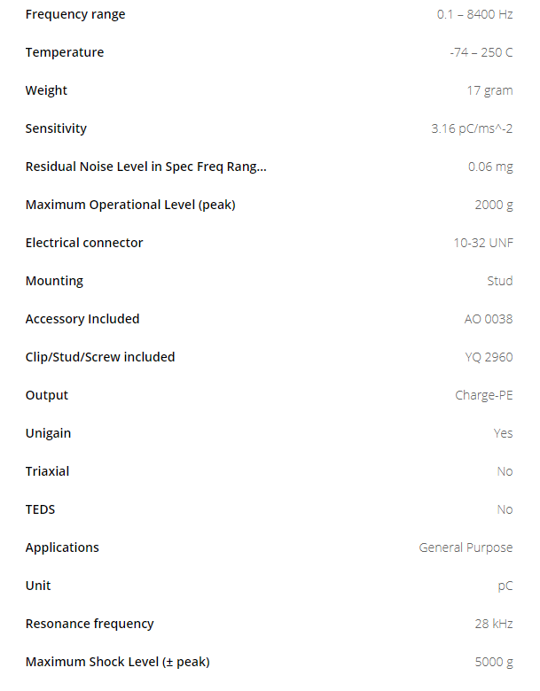 BK壓電電荷型加速度計(jì)4382型技術(shù)參數(shù)