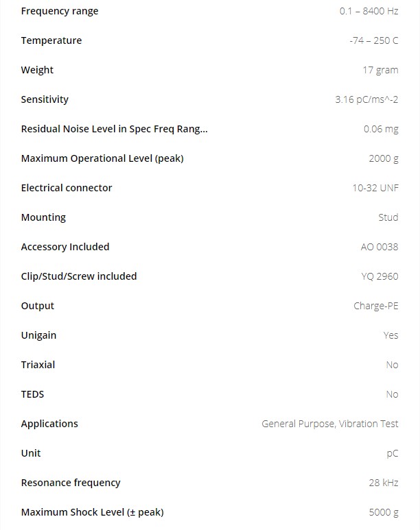 BK 壓電電荷型加速度計4383型技術(shù)參數(shù)