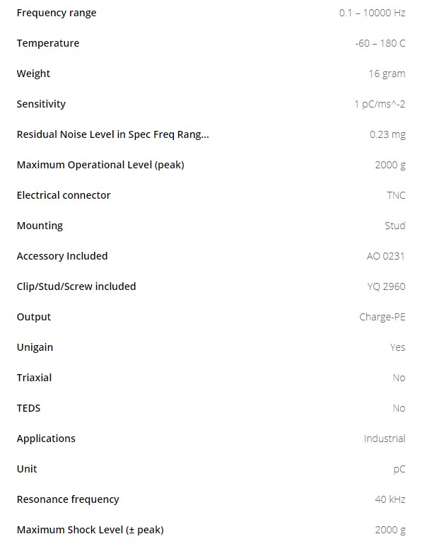 BK壓電電荷型加速度計(jì)4391型技術(shù)參數(shù)