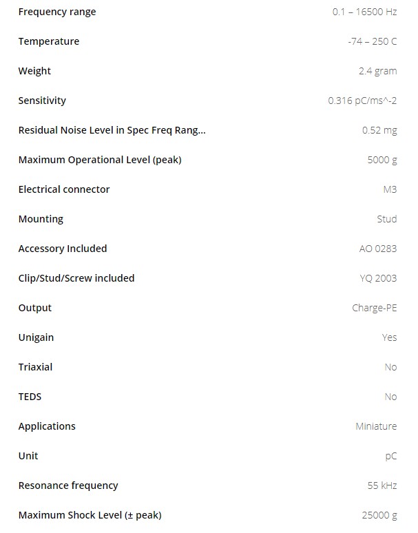 BK壓電電荷型加速度計(jì)4393型技術(shù)參數(shù)