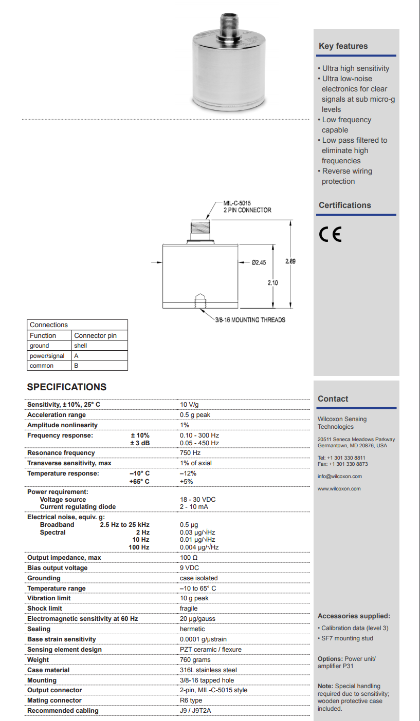 美捷特威爾康森地震加速度振動計731A型參數(shù)
