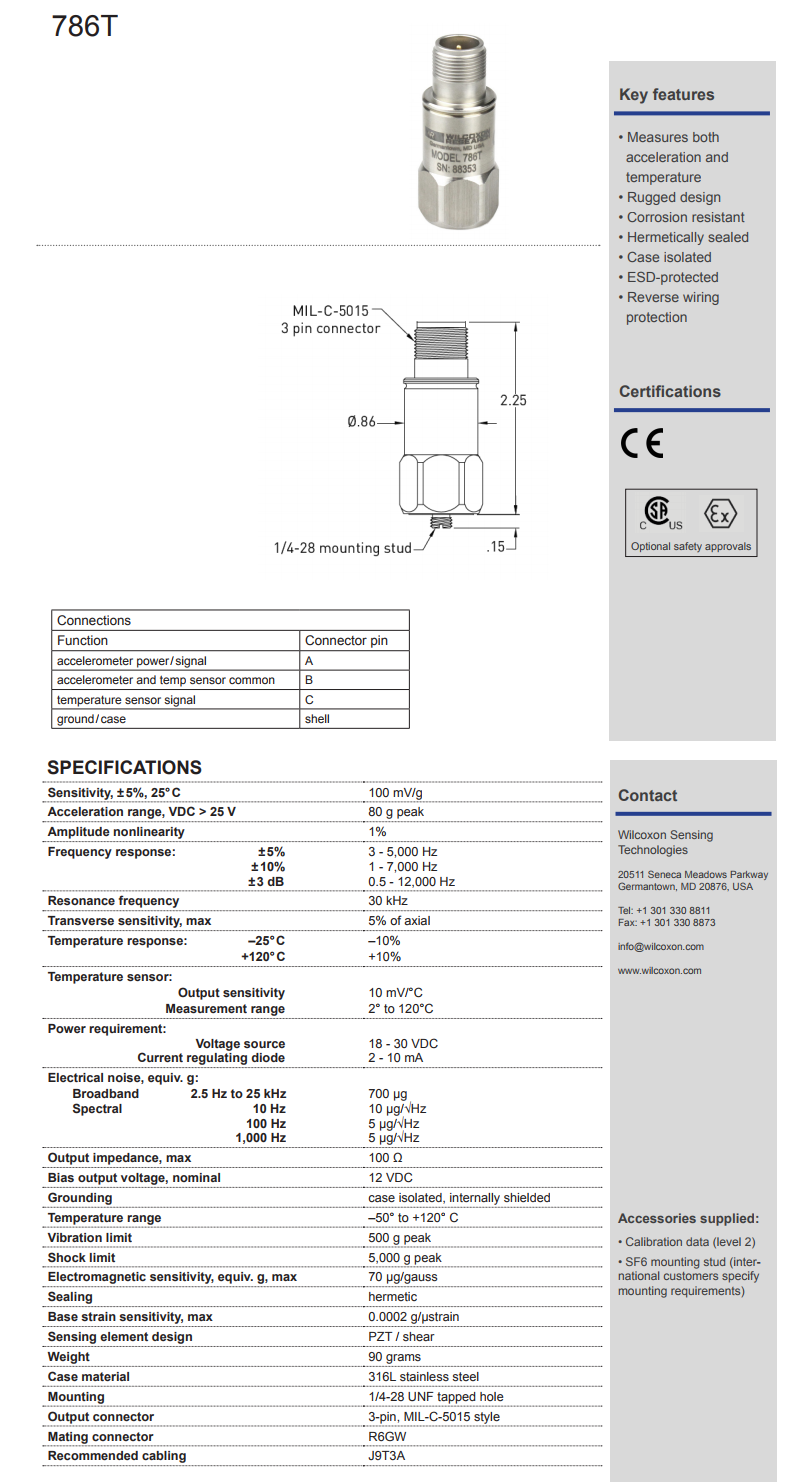 威爾康森加速度+溫度雙輸出振動(dòng)傳感器技術(shù)參數(shù)