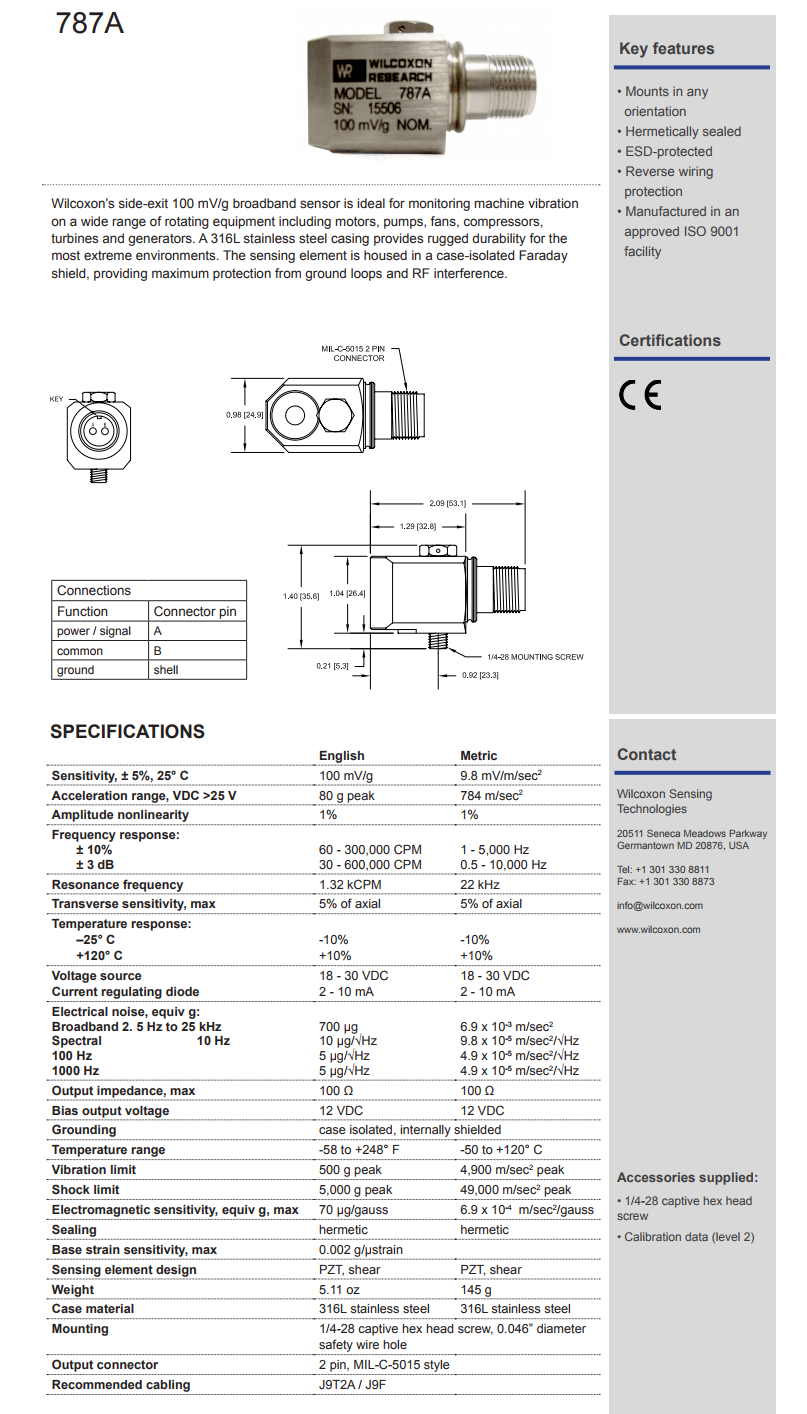 美捷特威爾康森標準加速振動計技術參數