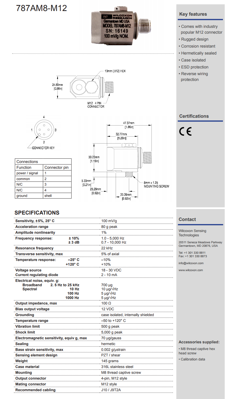 威爾康森標(biāo)準(zhǔn)加速振動(dòng)計(jì)787AM8-M12型技術(shù)參數(shù)
