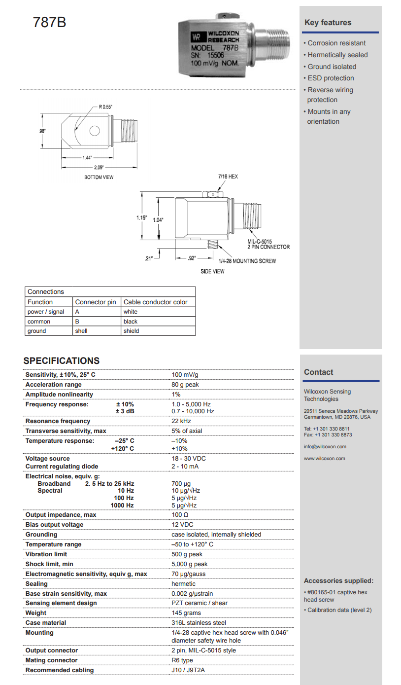 威爾康森標準加速度振動計787B型技術參數