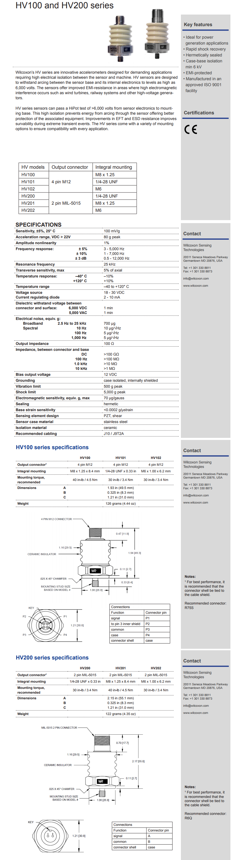 威爾康森隔離振動傳感器HV100型技術參數