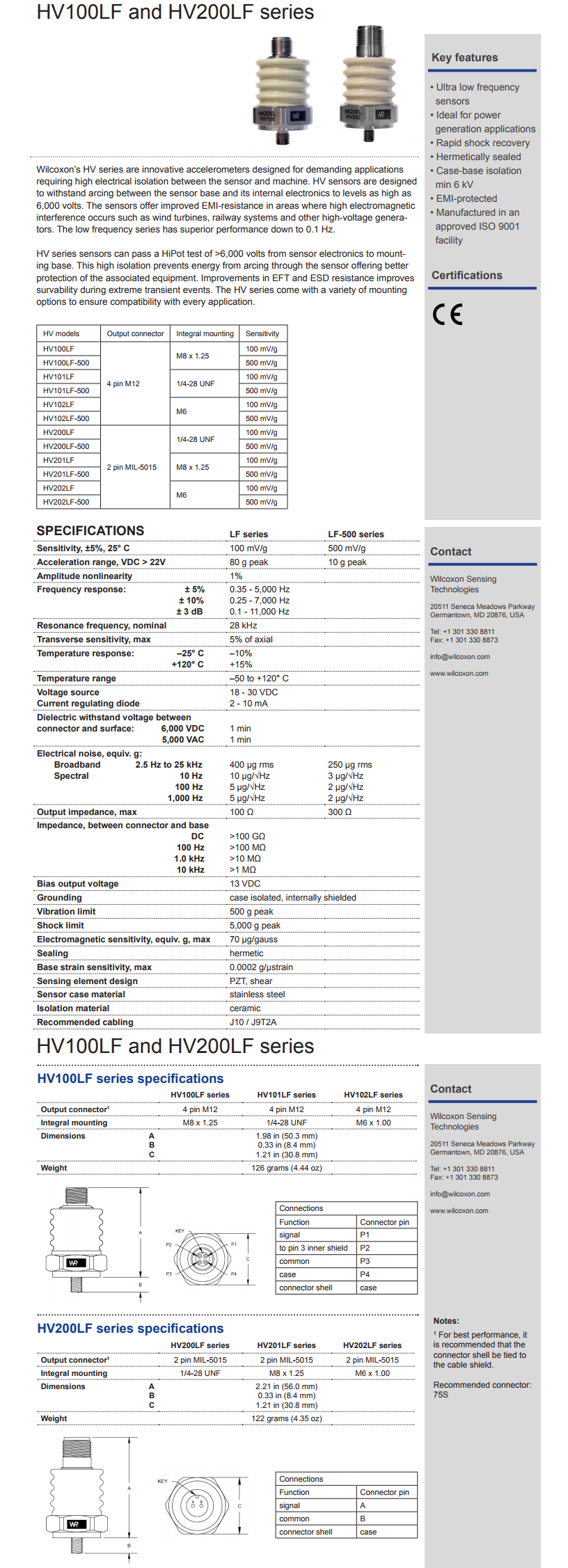 威爾康森具有高電壓隔離的低頻，高增益加速度振動計技術參數