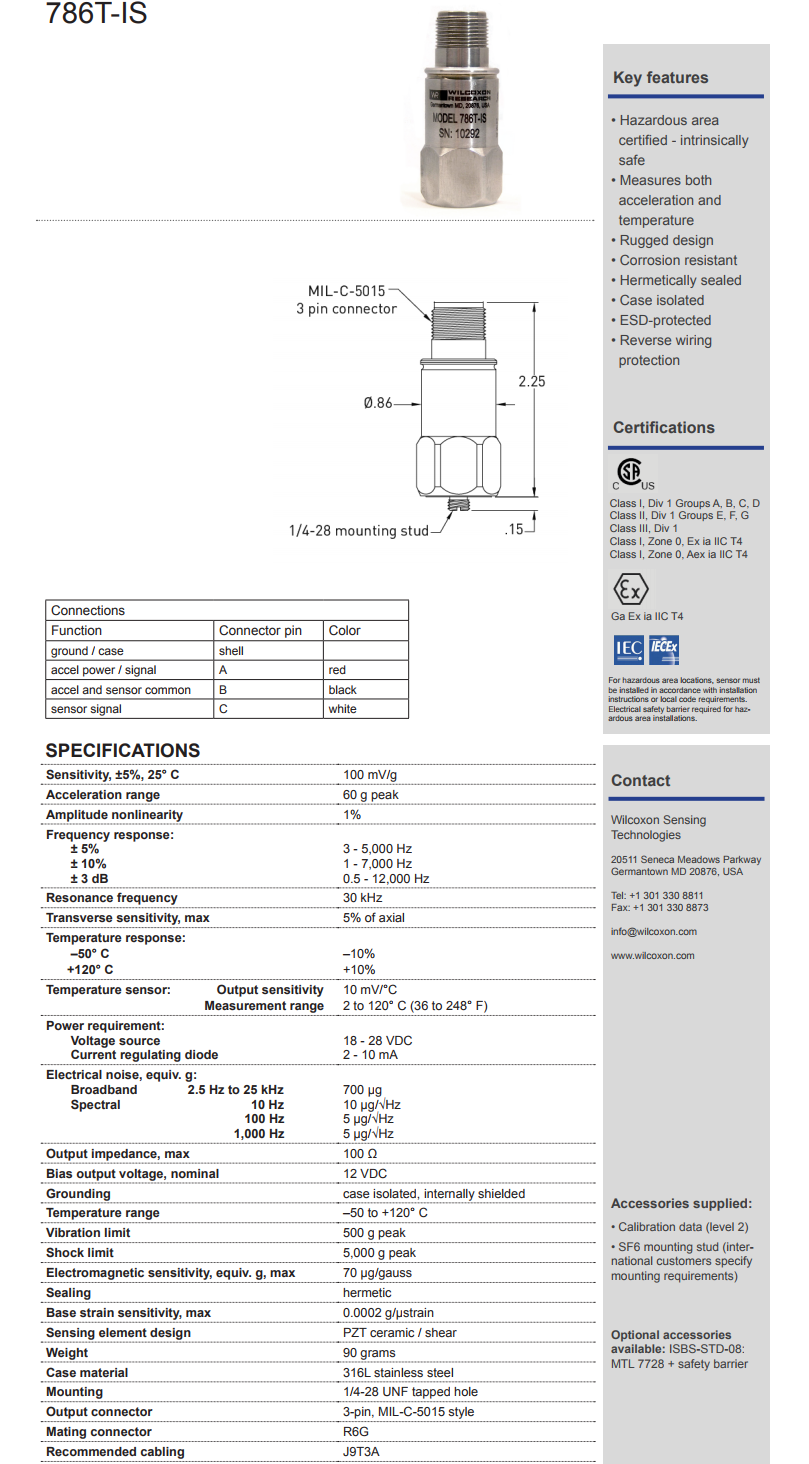 威爾康森經濟實惠的雙輸出振動傳感器技術參數