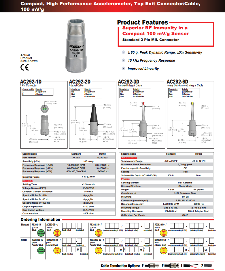 CTC緊湊型高性能加速度振動計AC292 技術參數