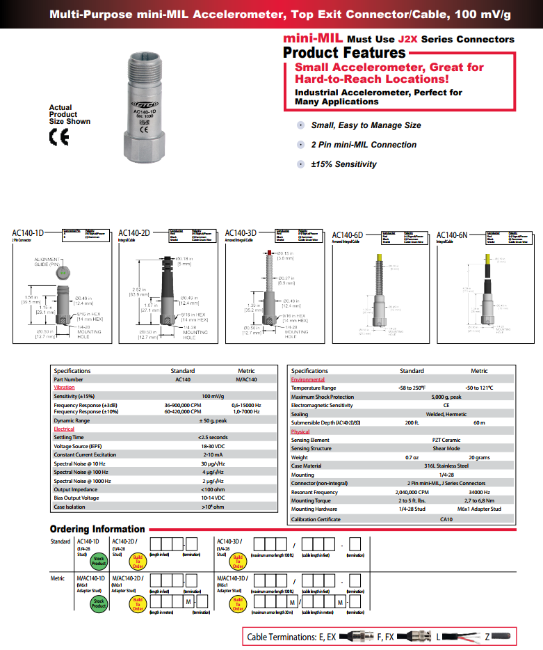 CTC小型加速度振動(dòng)計(jì)AC140 技術(shù)參數(shù)