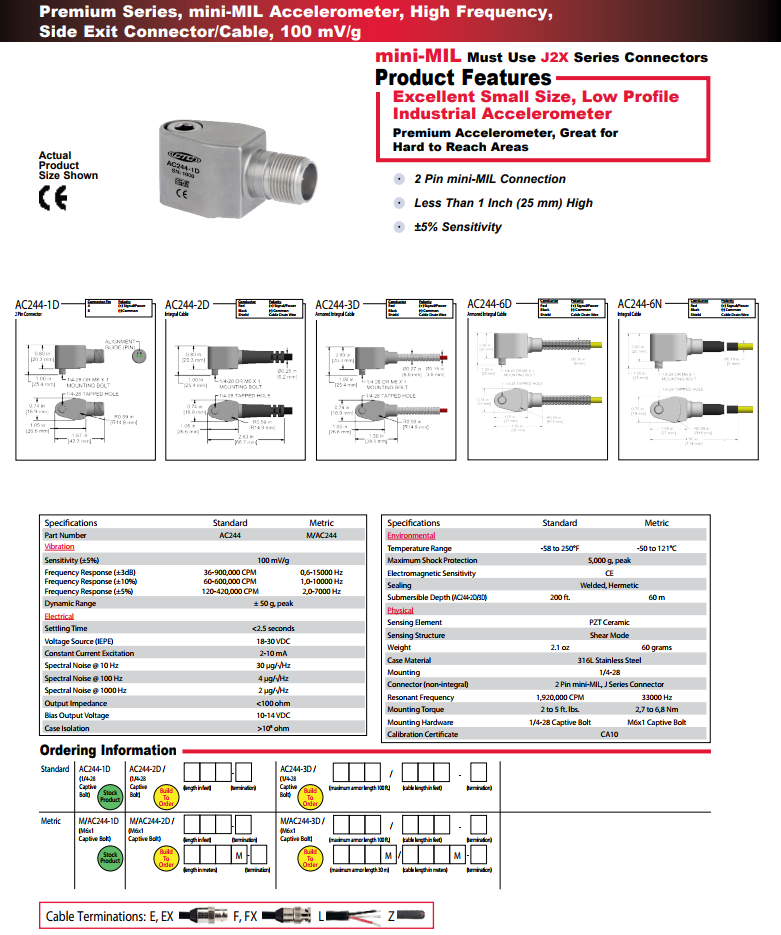 CTC小型加速度振動計AC244 技術參數