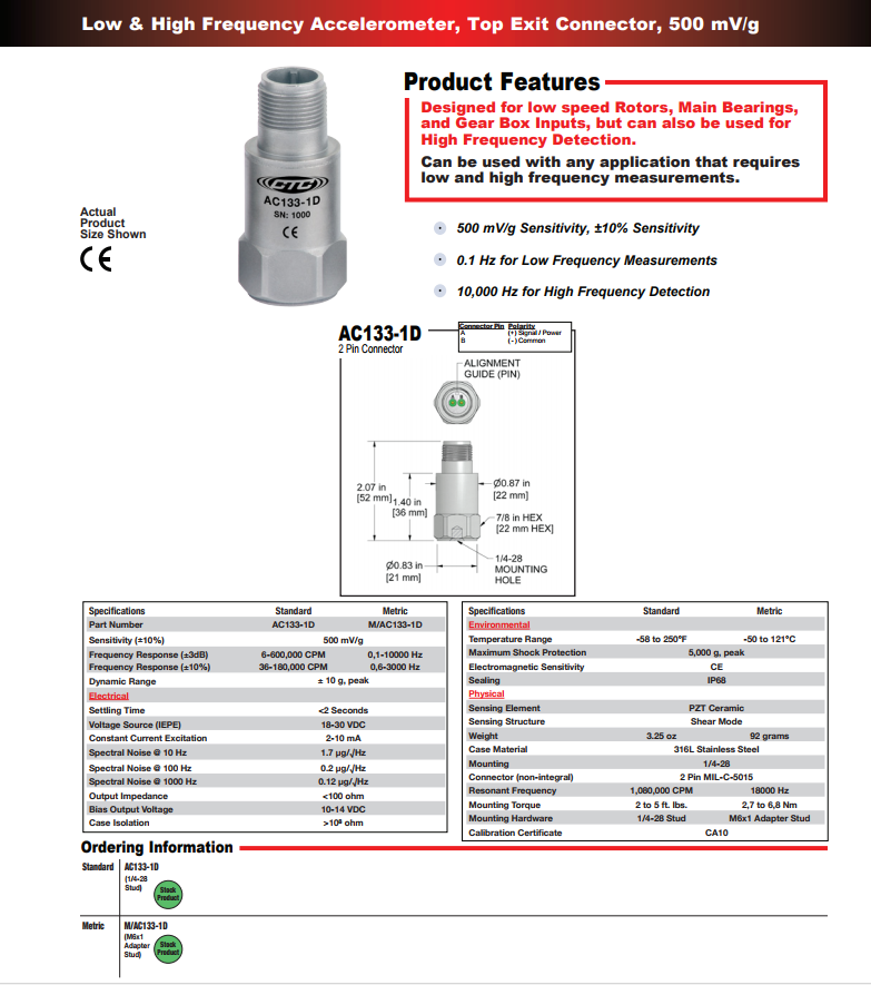 CTC低頻加速度振動計AC133技術參數