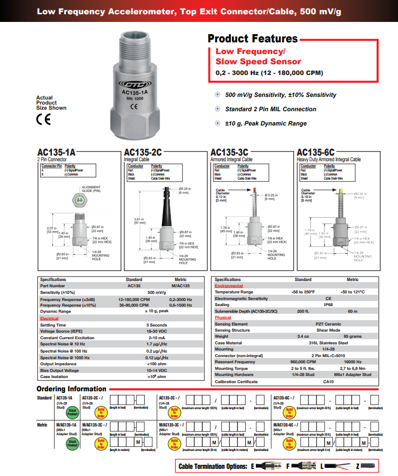CTC低頻加速度振動計AC135技術參數