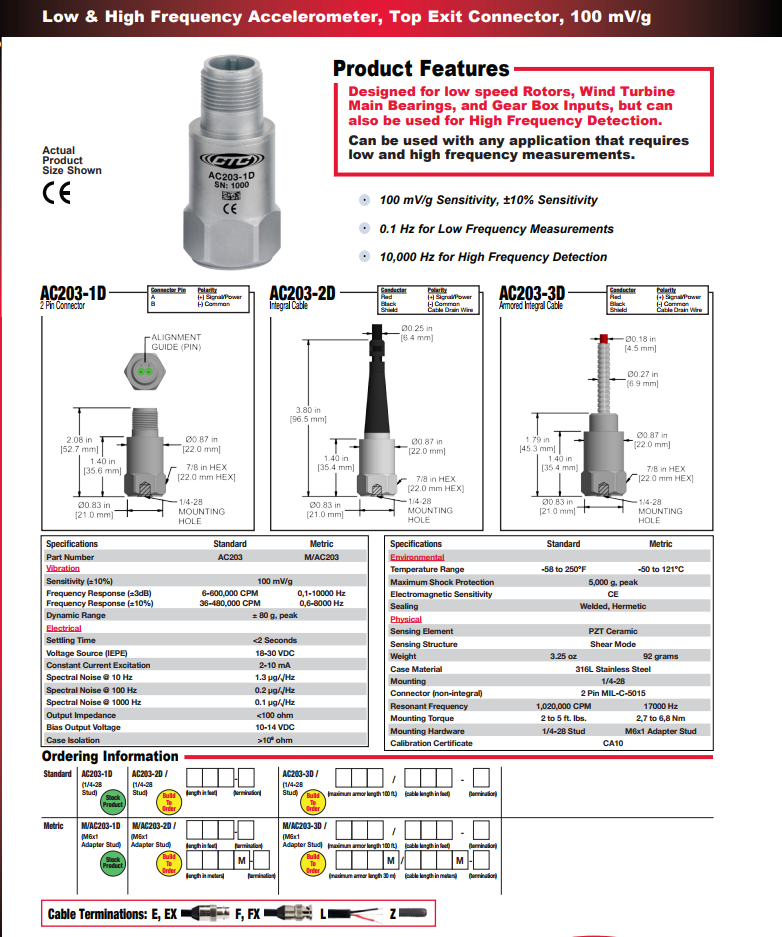 CTC低頻加速度振動計AC203技術參數
