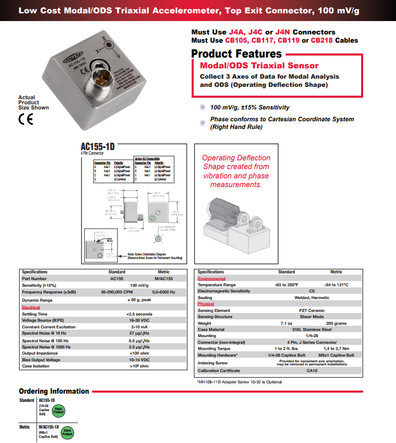 CTC 低成本三軸加速度振動傳感器AC155技術參數
