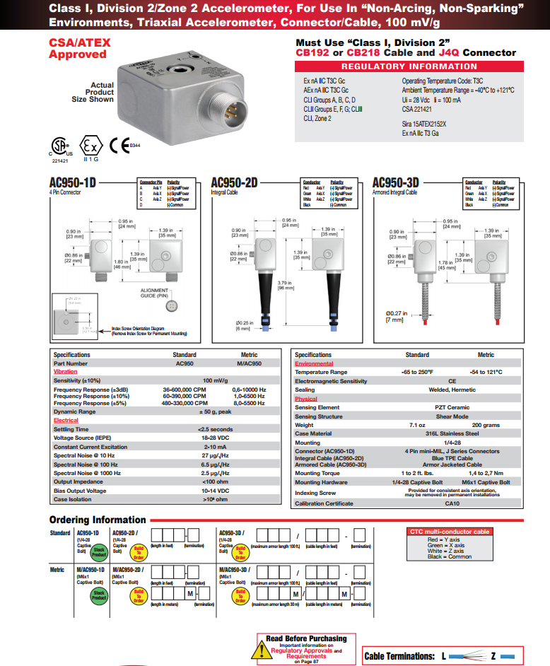 CTC防爆三軸加速度振動傳感器AC950技術(shù)參數(shù)